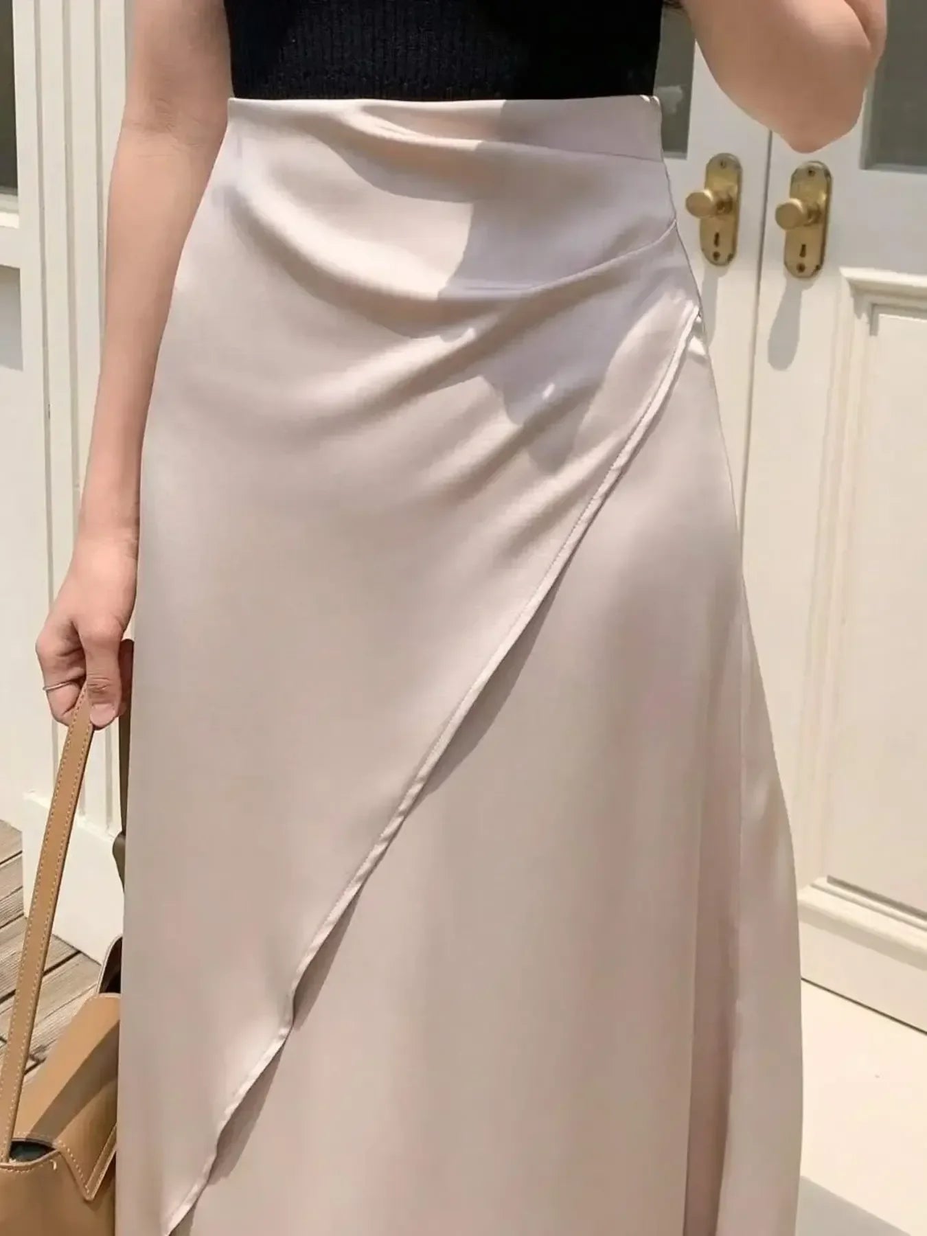 Asymmetric Wrap Midi Skirt With Fluted Hem - Southern Shores Clothing