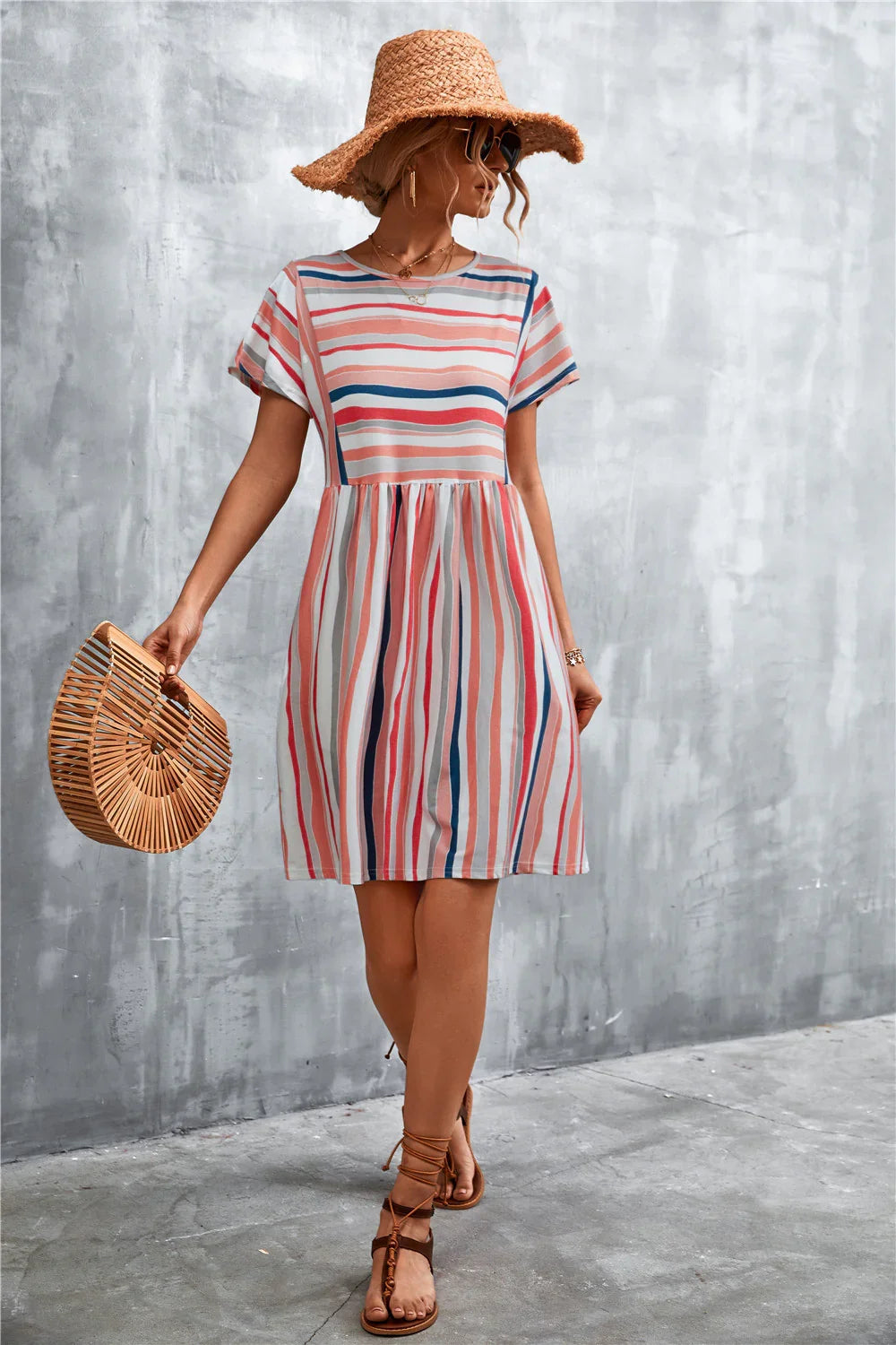Striped Round Neck Dress - Southern Shores Clothing