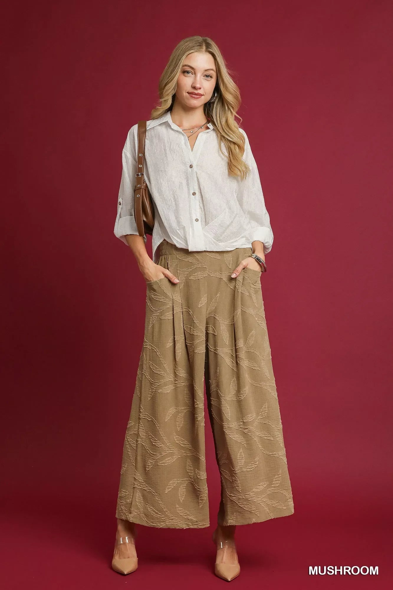 Elegant Lightweight Jacquard Wide Leg Pants - Southern Shores Clothing