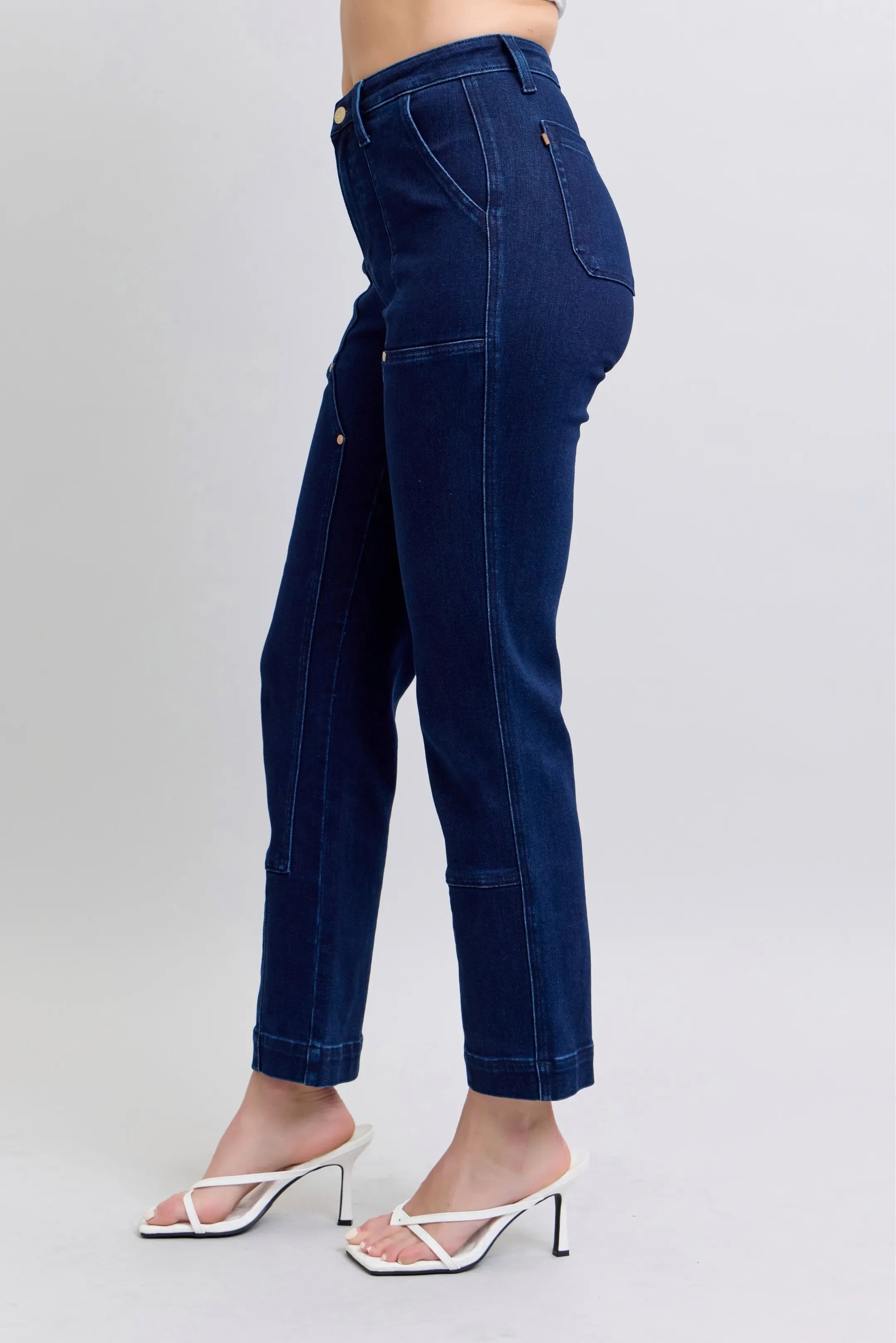 High-Waisted Knee Patch Straight Denim Jeans - Southern Shores Clothing