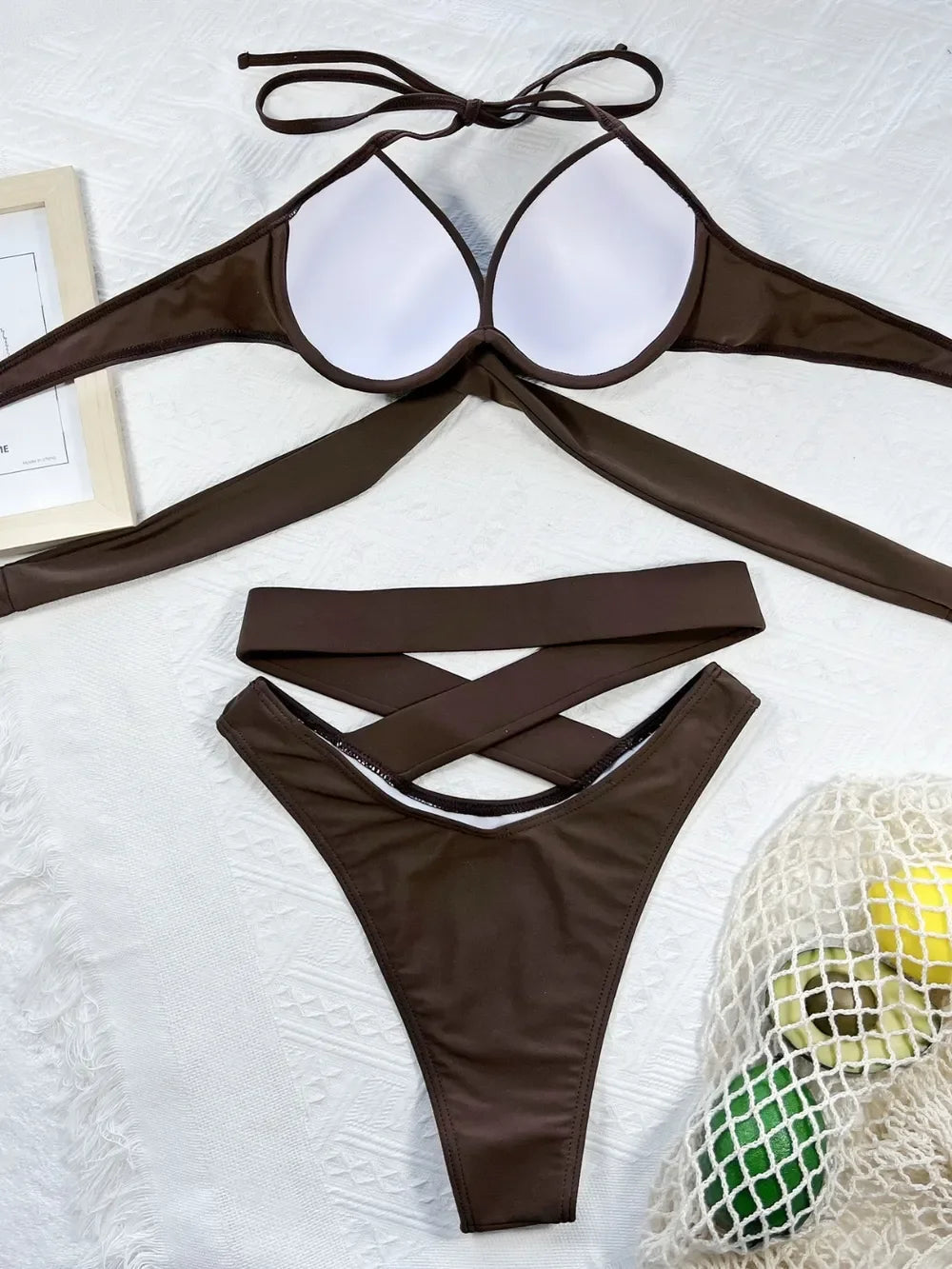 Two-Piece Crisscross Halter Neck Bikini With Removable Padding - Southern Shores Clothing