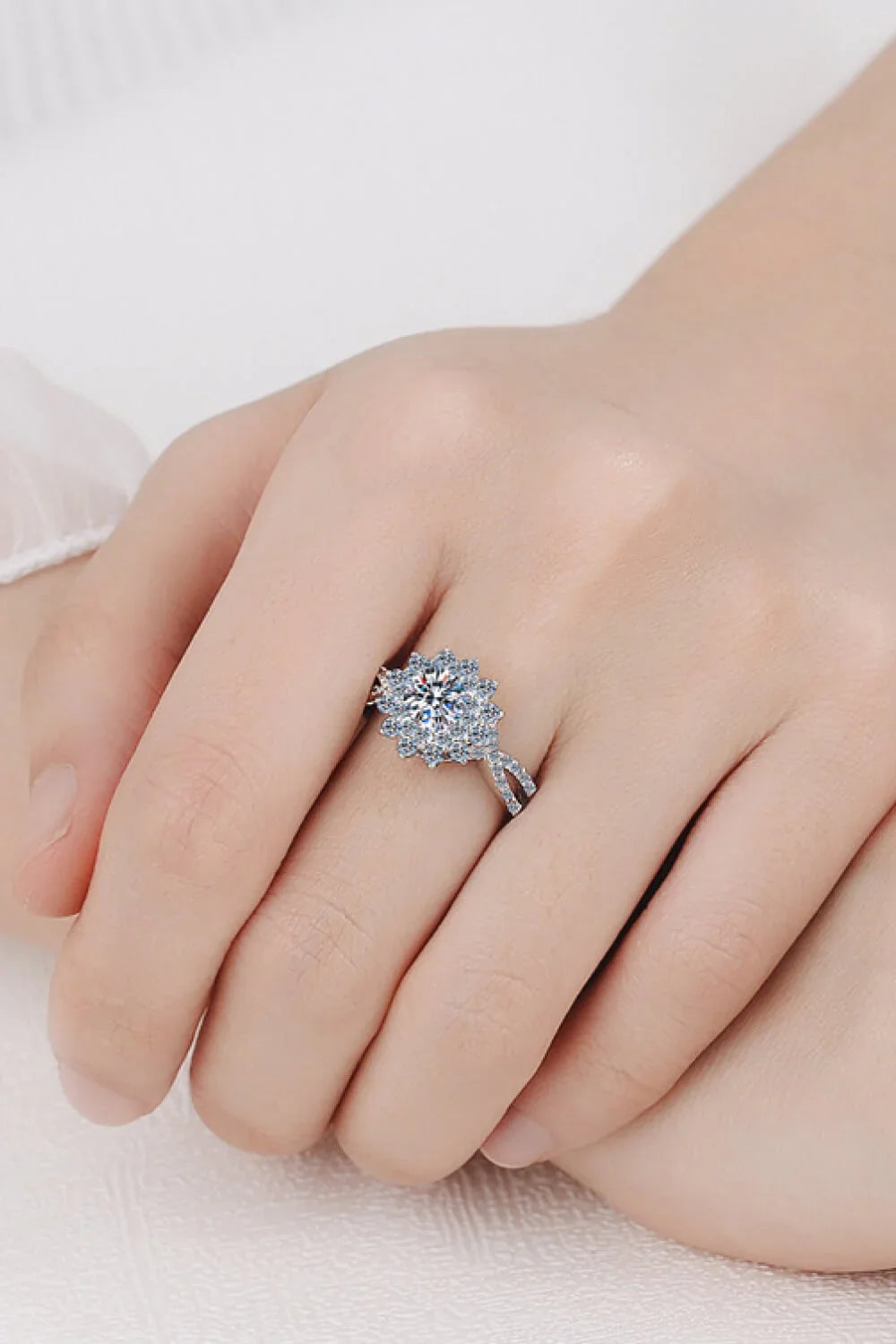 Moissanite Flower-Shape Split Shank Ring - Southern Shores Clothing
