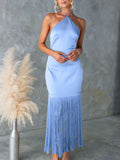Fringe Halter Neck Backless Crisscross Magnolia Dress - Southern Shores Clothing