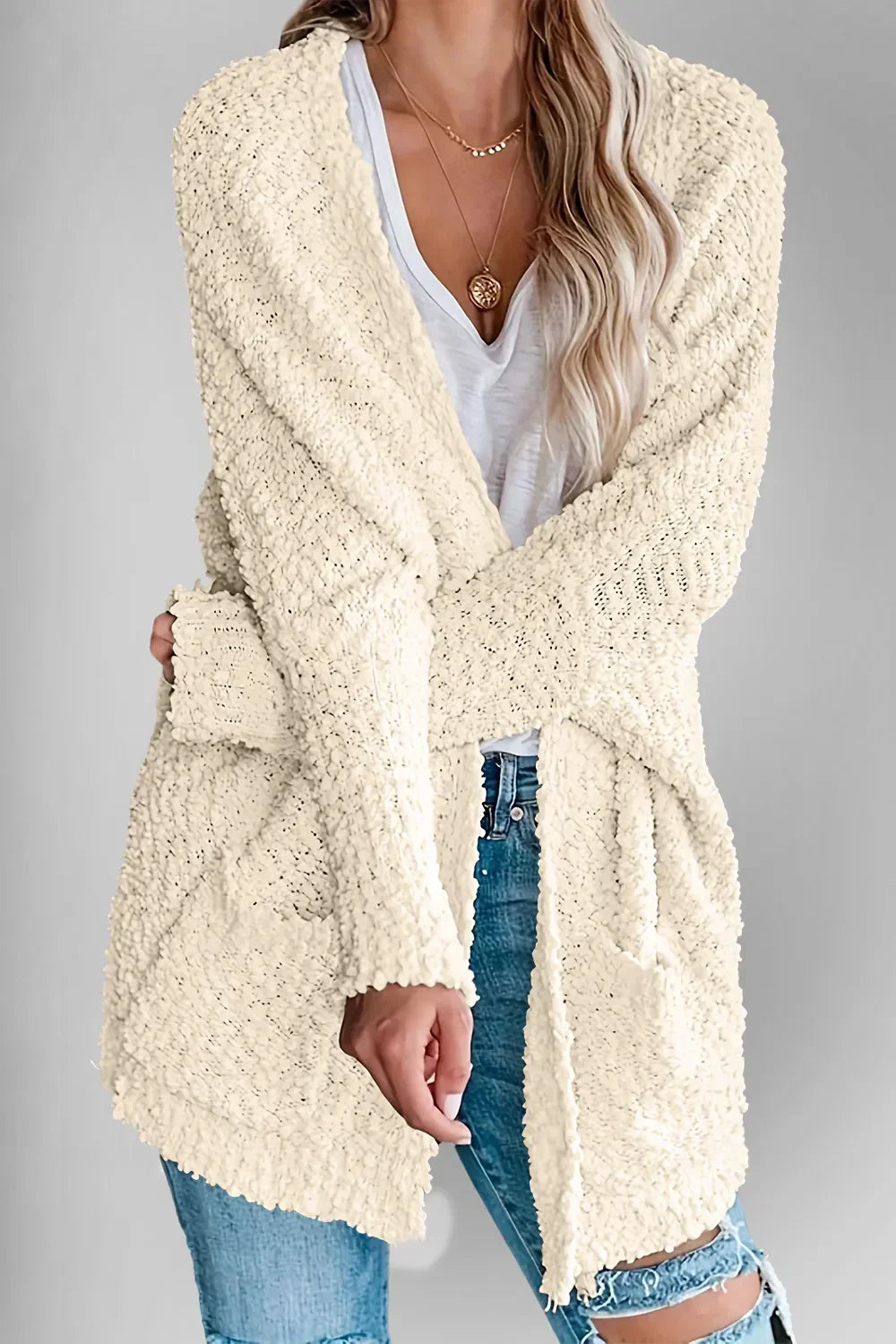 Pocketed Open Front Long Sleeve Cardigan With Stretch - Southern Shores Clothing