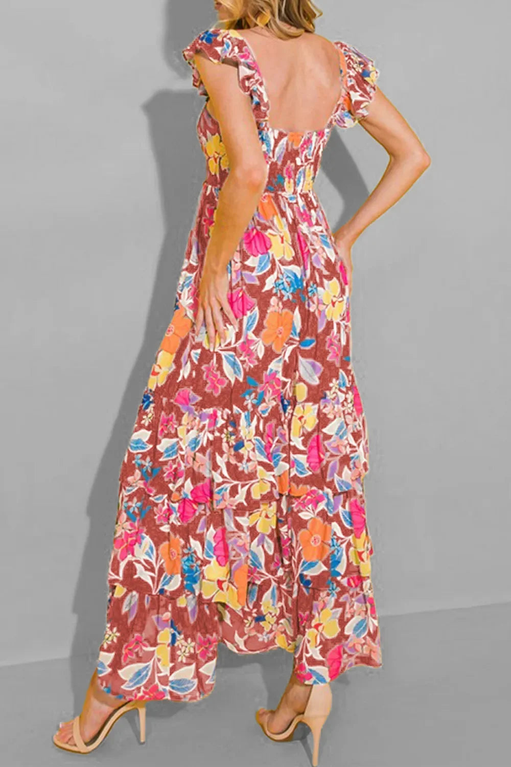 Printed Tiered Ruffled Sleeveless Maxi Dress - Southern Shores Clothing
