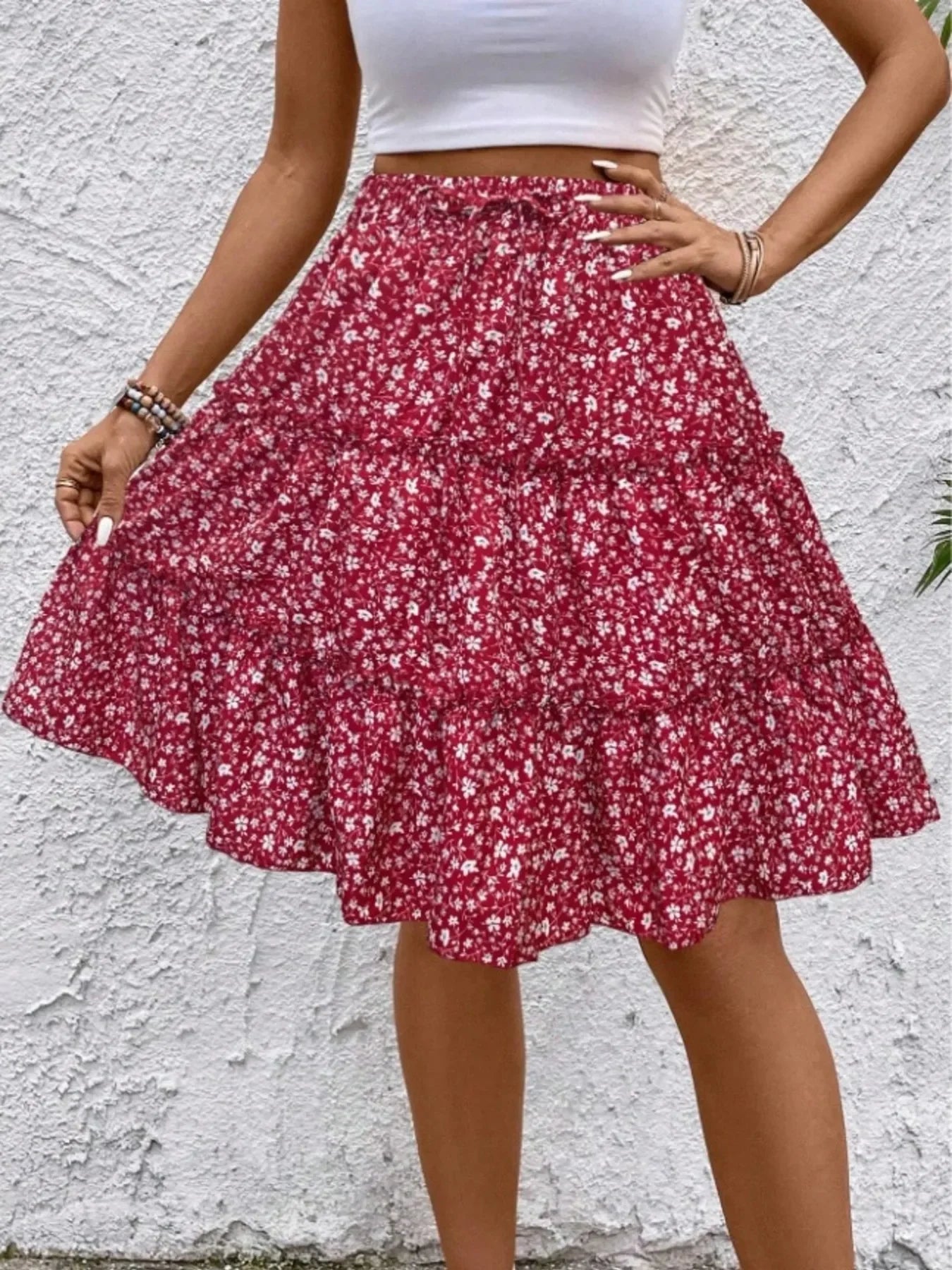 Floral Print Midi Skirt Lightweight Fabric - Southern Shores Clothing