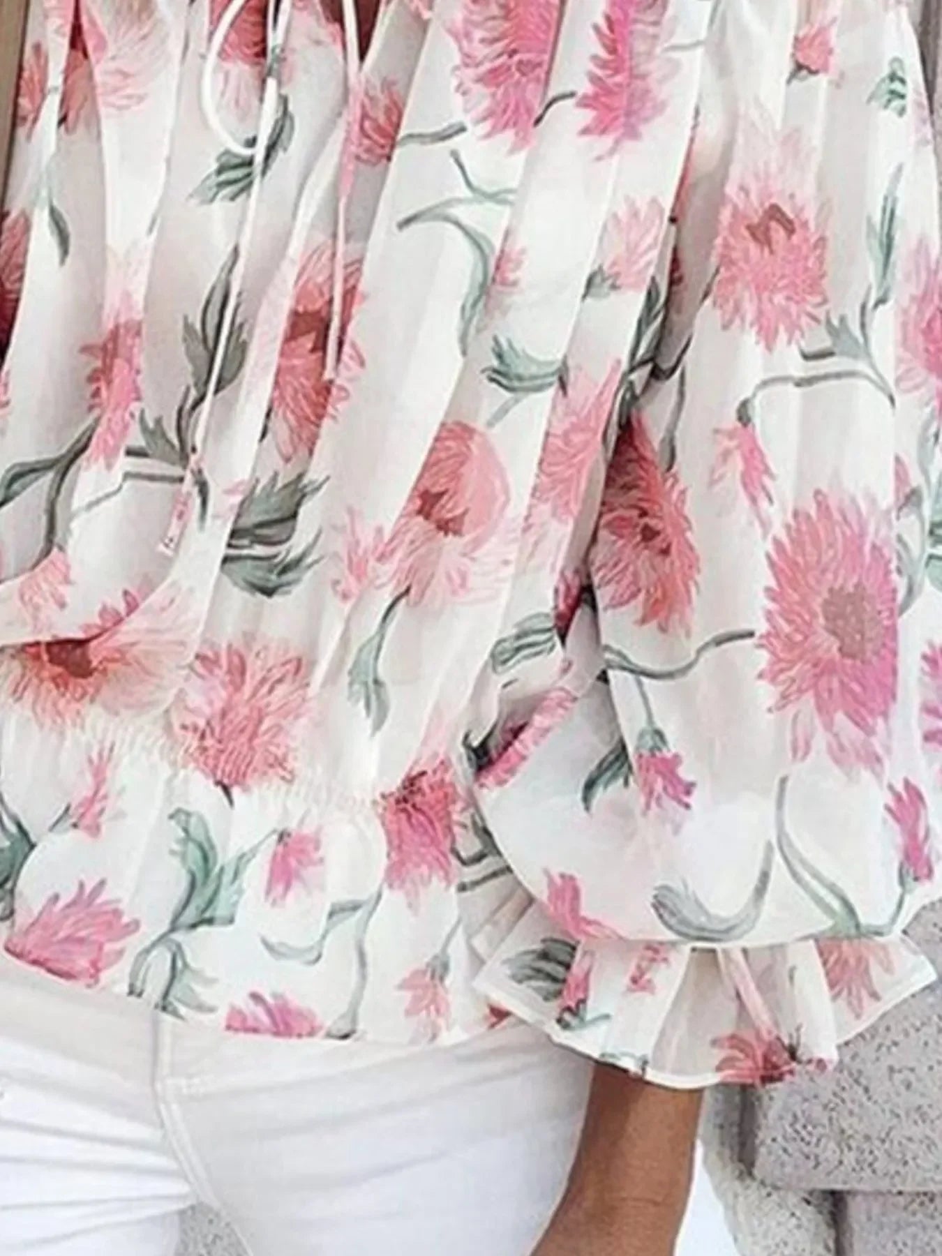 Off Shoulder Tied Ruffled Floral Print Blouse - Southern Shores Clothing