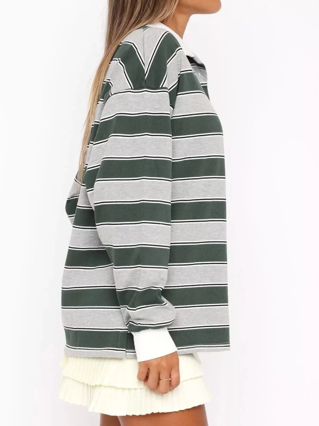 Striped Button Detail Long Sleeve Polo - Southern Shores Clothing