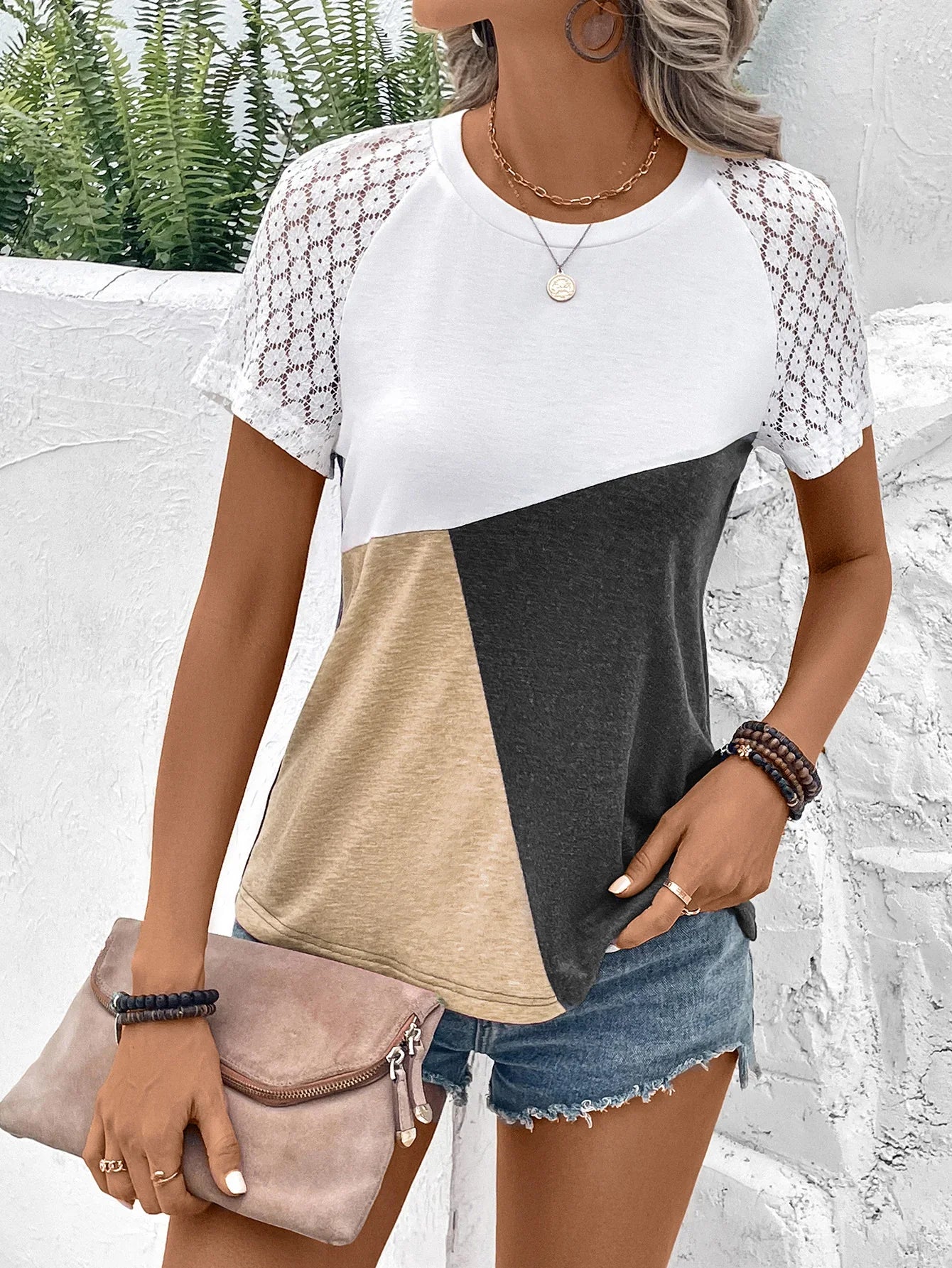 Raglan Sleeve Round Neck Tee With Stretch Fabric - Southern Shores Clothing