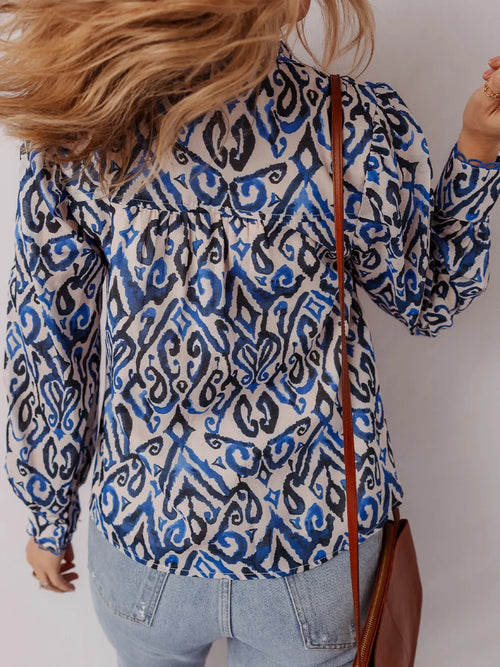 Paisley Print Long Sleeve Cotton Blouse With Frill Trim - Southern Shores Clothing