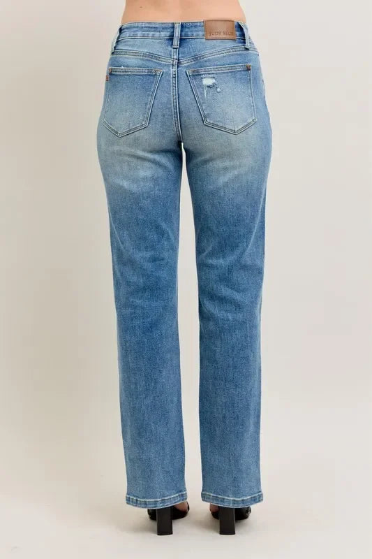 Plus Size High Waist Vintage Wash Straight Jeans Coastal Style