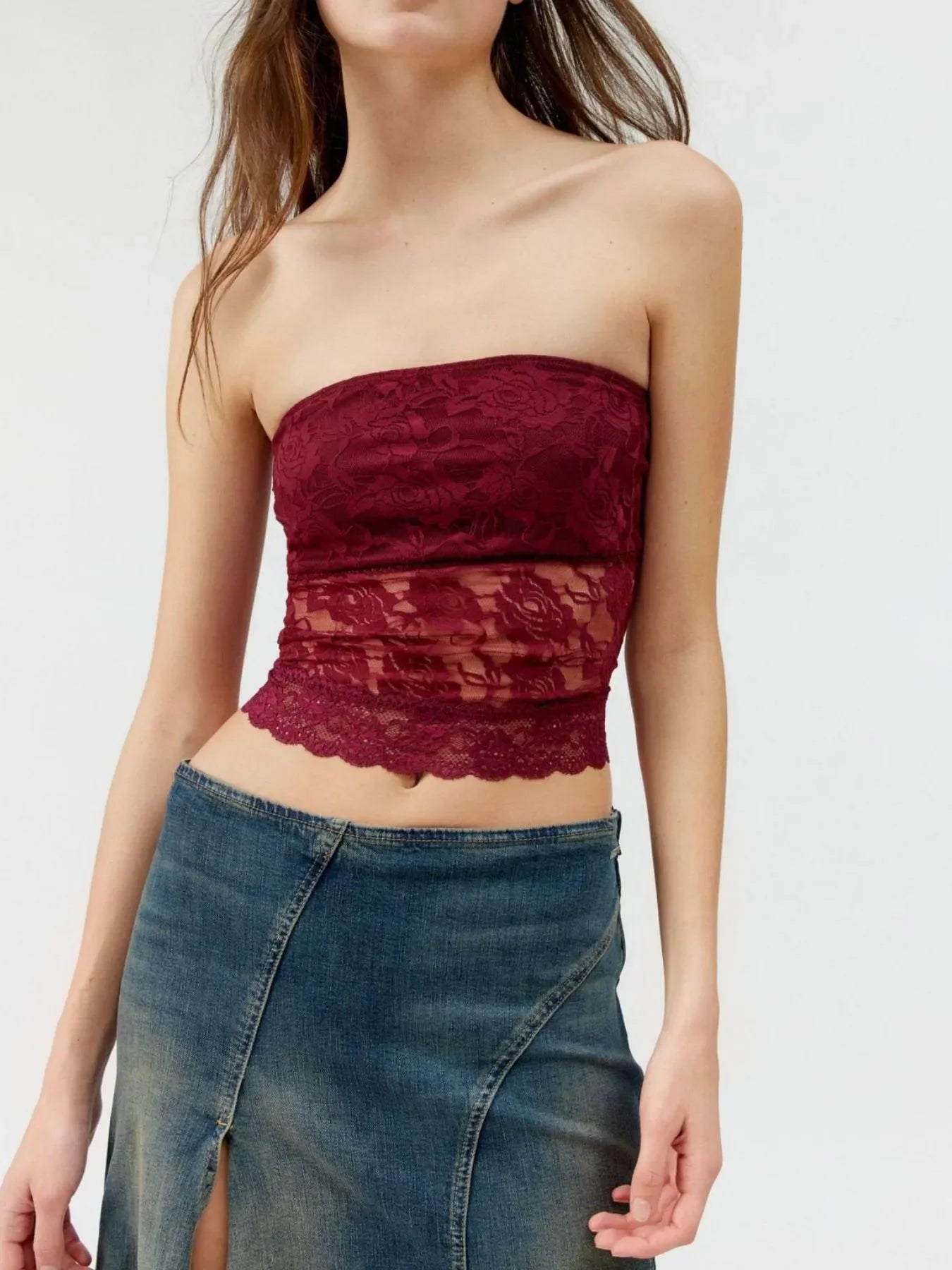 Lace Strapless Tube Top With Slight Stretch Feature - Southern Shores Clothing