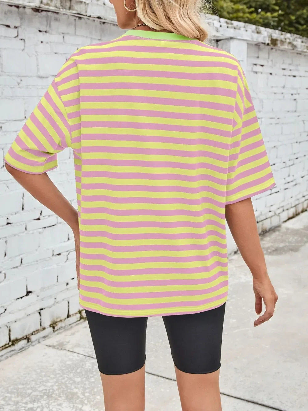 Striped Round Neck Half Sleeve Stretchy T Shirt - Southern Shores Clothing