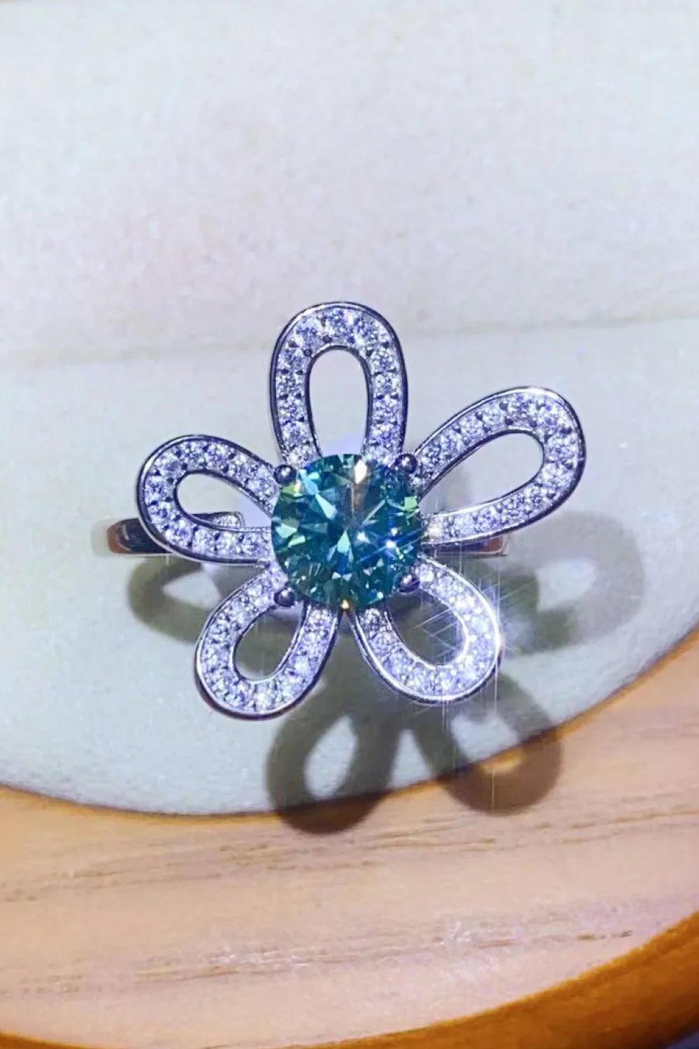 1 Carat Moissanite Flower Open Ring Platinum Plated Silver - Southern Shores Clothing