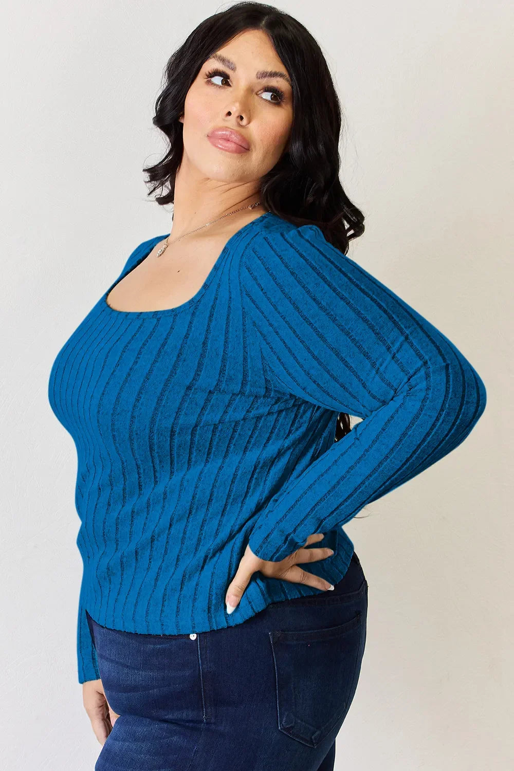Ribbed Long Sleeve Top Stretch Knit Lightweight - Southern Shores Clothing