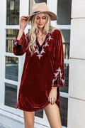 Boho V-Neck Long Sleeve Mini Dress Casual Comfort - Southern Shores Clothing