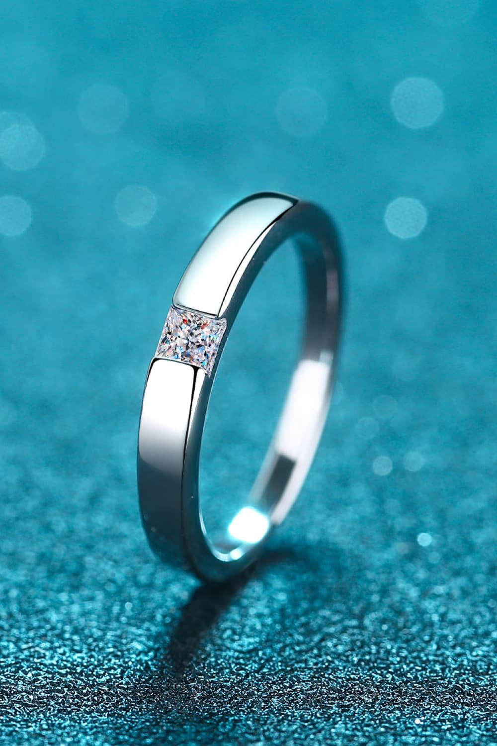 Moissanite Ring Inlaid Rhodium Plated Coastal Finish - Southern Shores Clothing