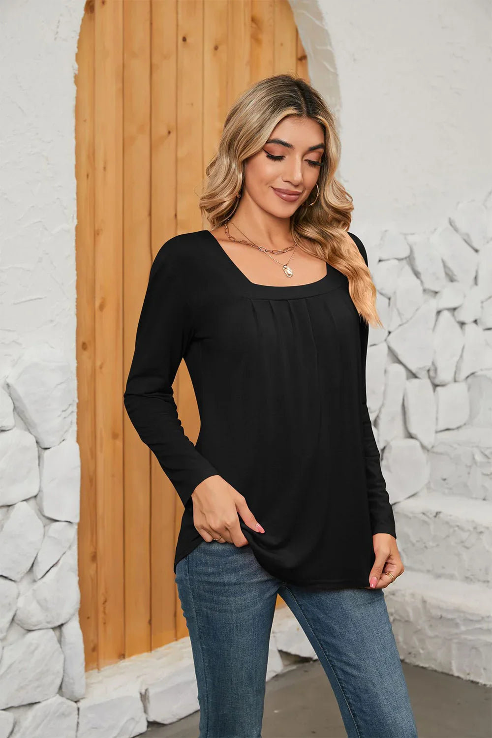 Square Neck Stretch Long Sleeve T Shirt Everyday - Southern Shores Clothing