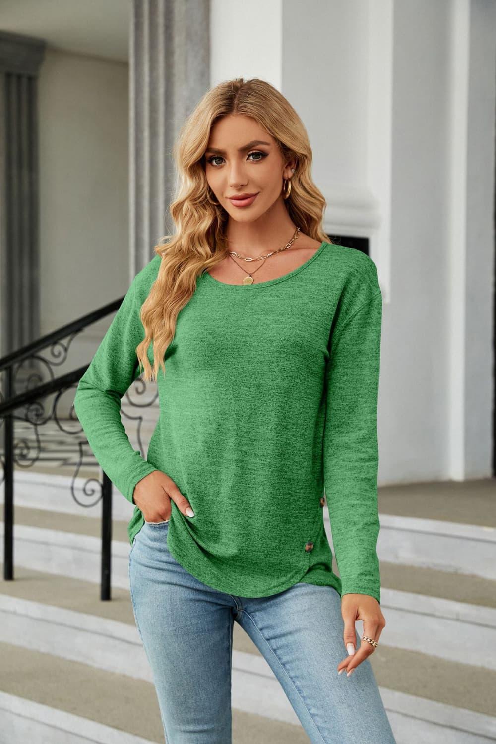Solid Pattern Round Neck Long Sleeve Stretch Tee - Southern Shores Clothing