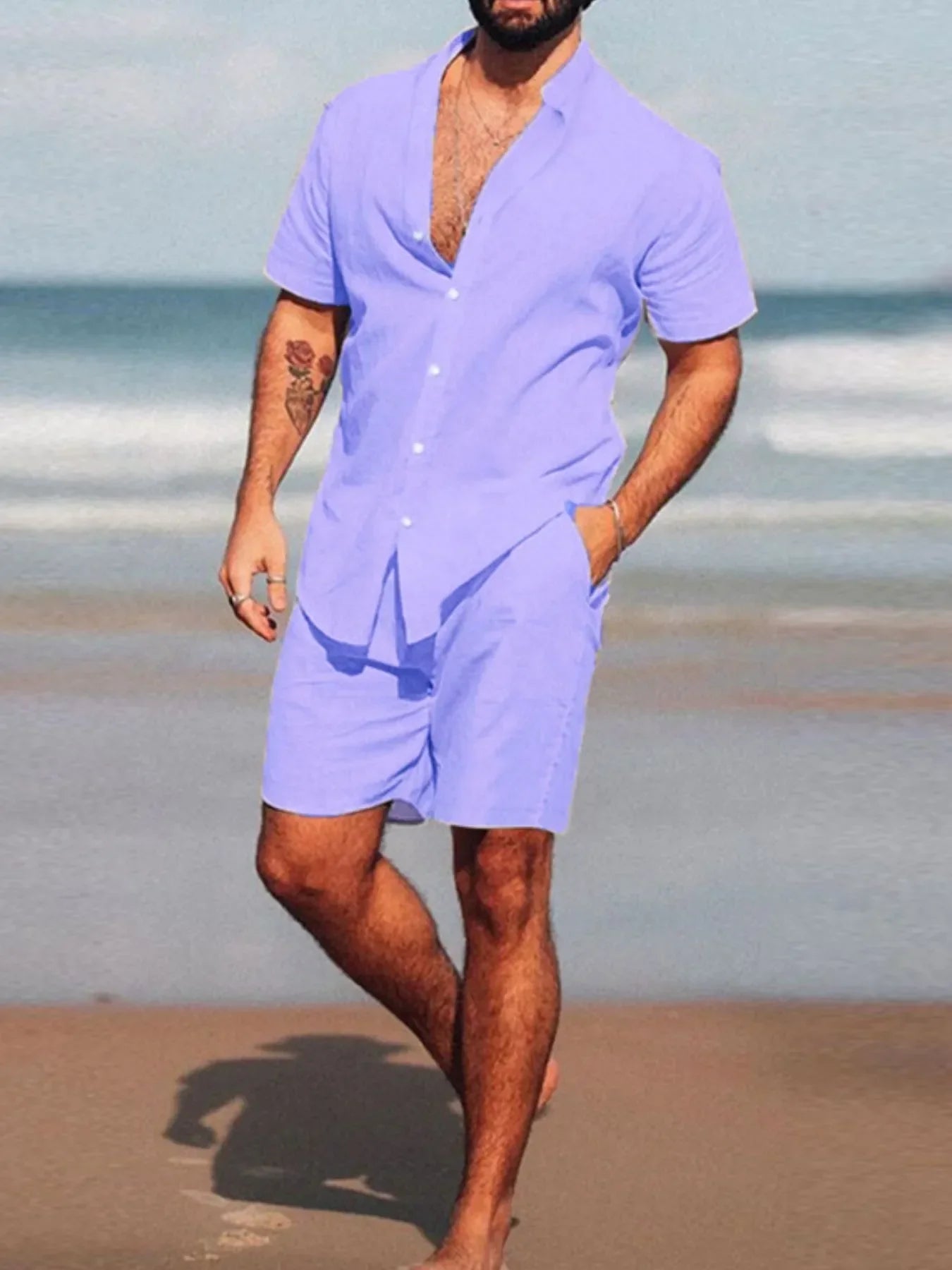 Men's Full Size Short Sleeve Shirt and Shorts Set Plus Size - Southern Shores Clothing