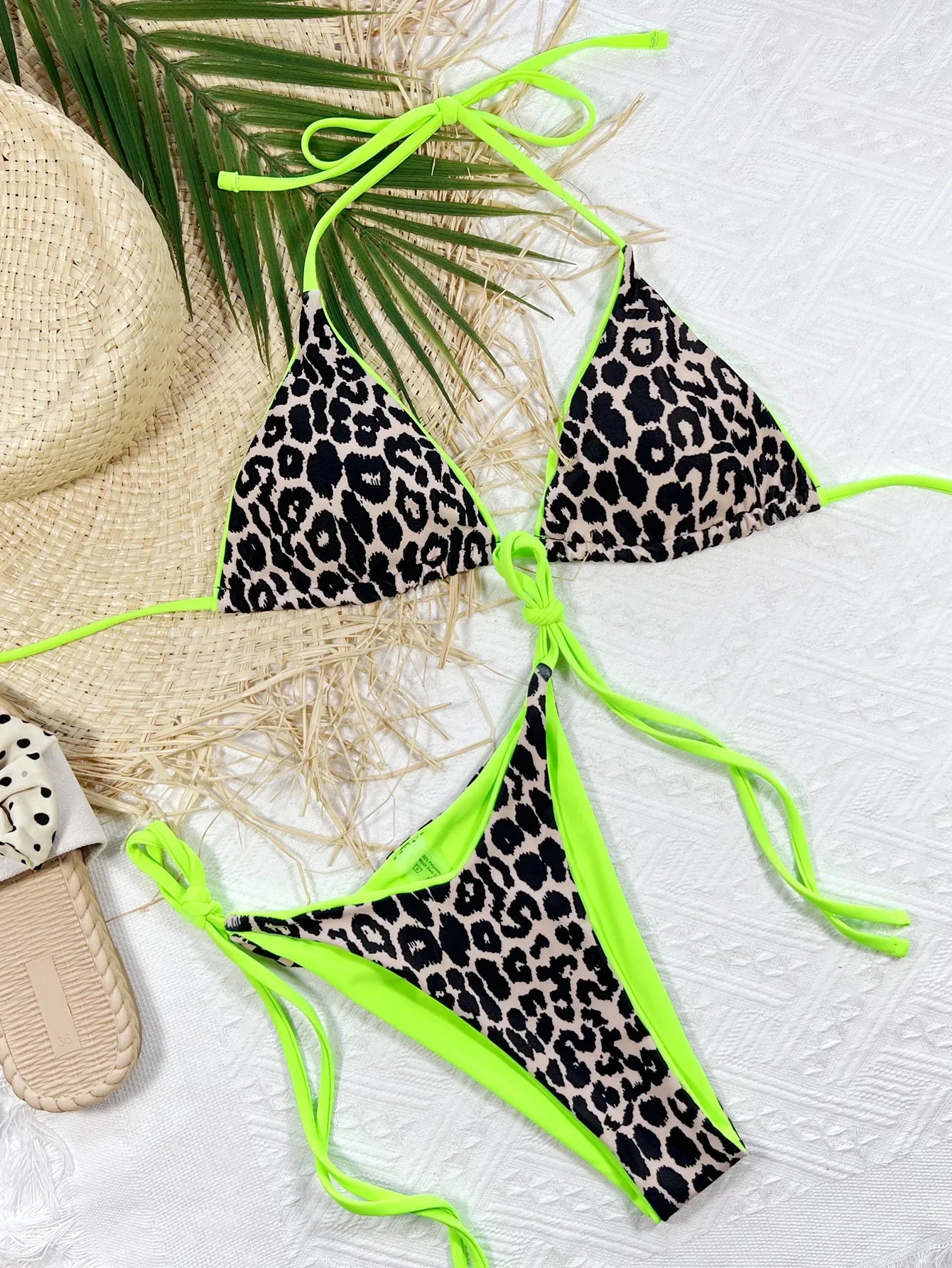 Leopard Print Halter Tie Side Bikini Stretchy - Southern Shores Clothing