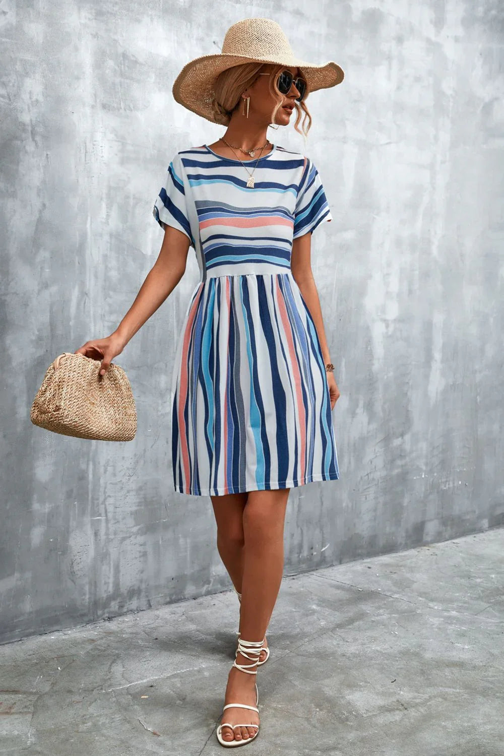 Striped Round Neck Dress - Southern Shores Clothing