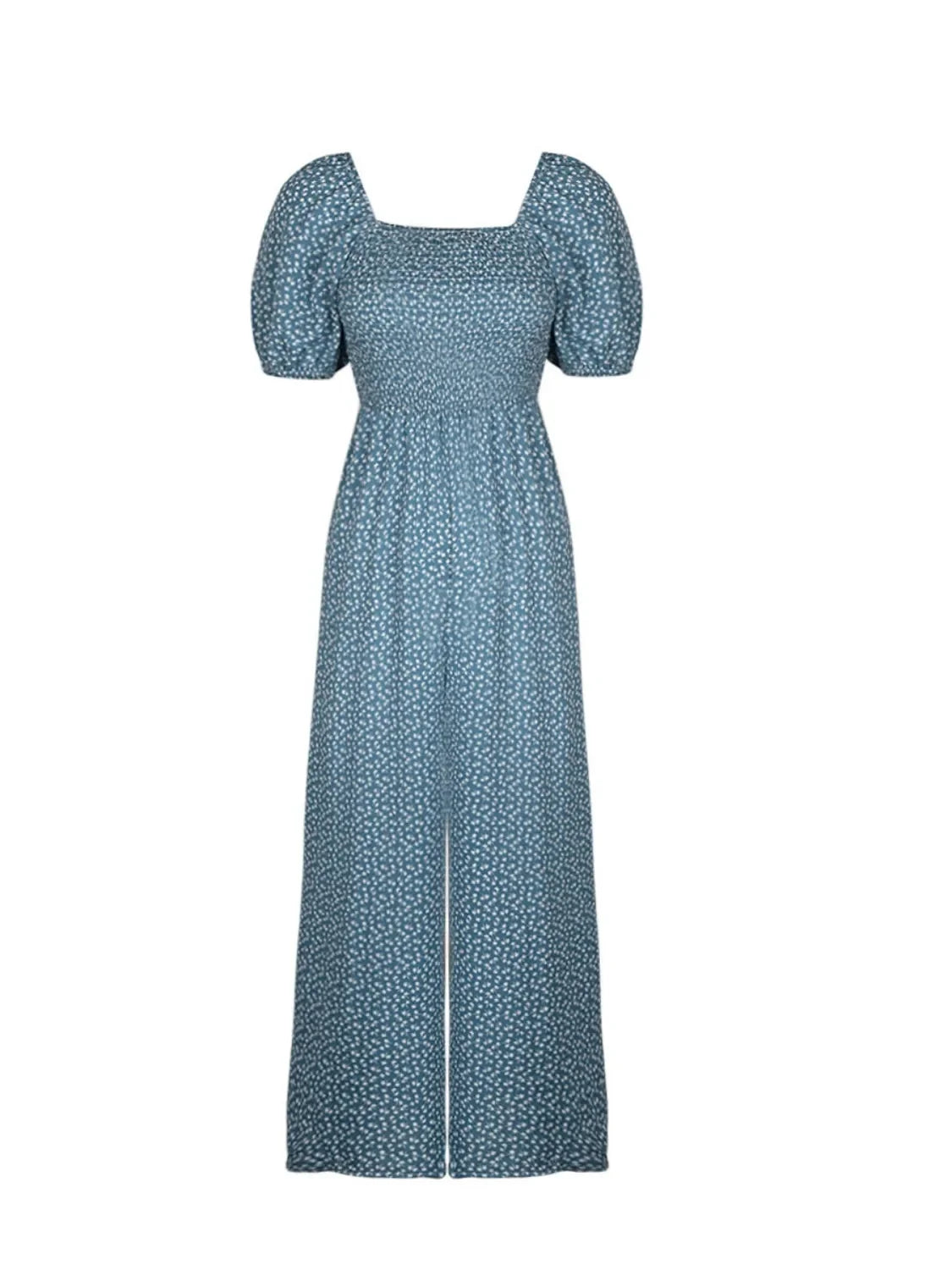 Printed Square Neck Puff Sleeve Jumpsuit - Southern Shores Clothing
