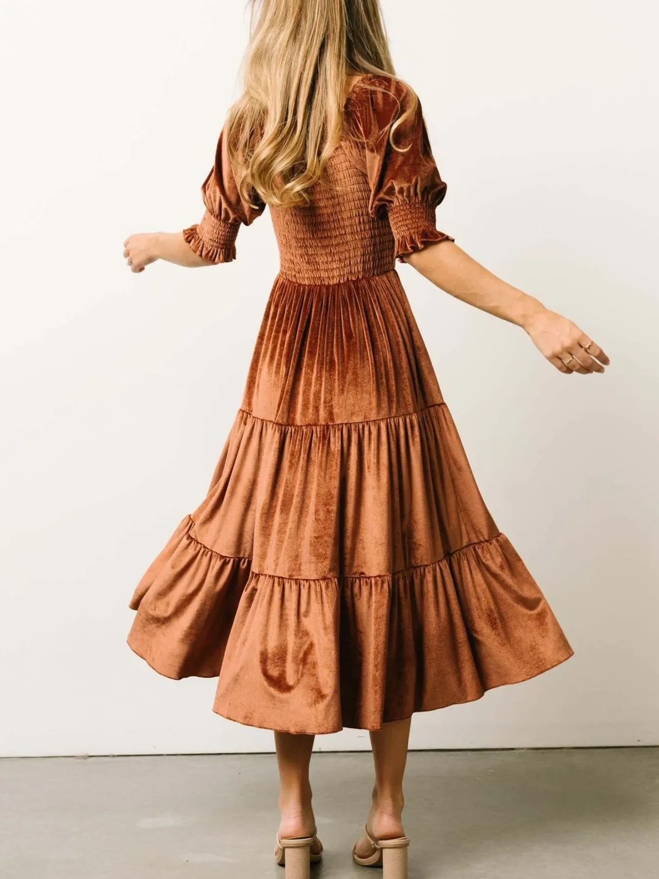 Smocked Half Sleeve Tiered Midi Dress Coastal Style - Southern Shores Clothing