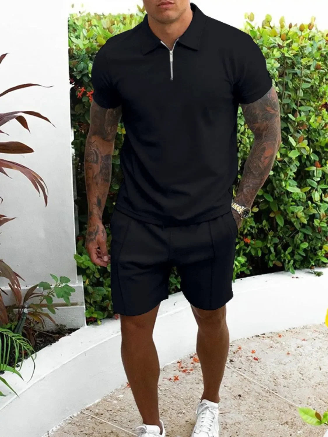 Men's Full Size Collared Neck Short Sleeve Top and Shorts Set Plus Size - Southern Shores Clothing