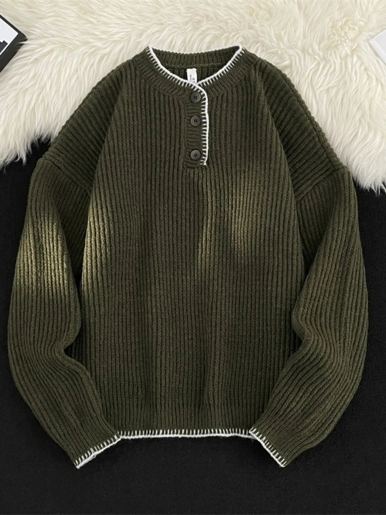 Plus Size Ribbed Knit Pullover With Button Detail - Southern Shores Clothing