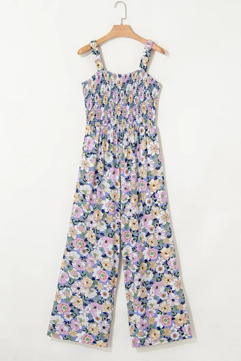 Floral Print Smocked High Waist Square Neck Jumpsuit - Southern Shores Clothing