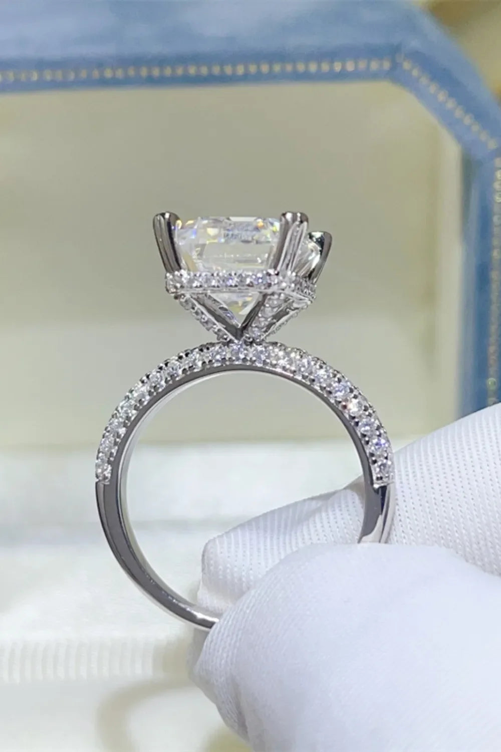 5 Carat Emerald-Cut Moissanite Platinum-Plated Sterling Ring - Southern Shores Clothing