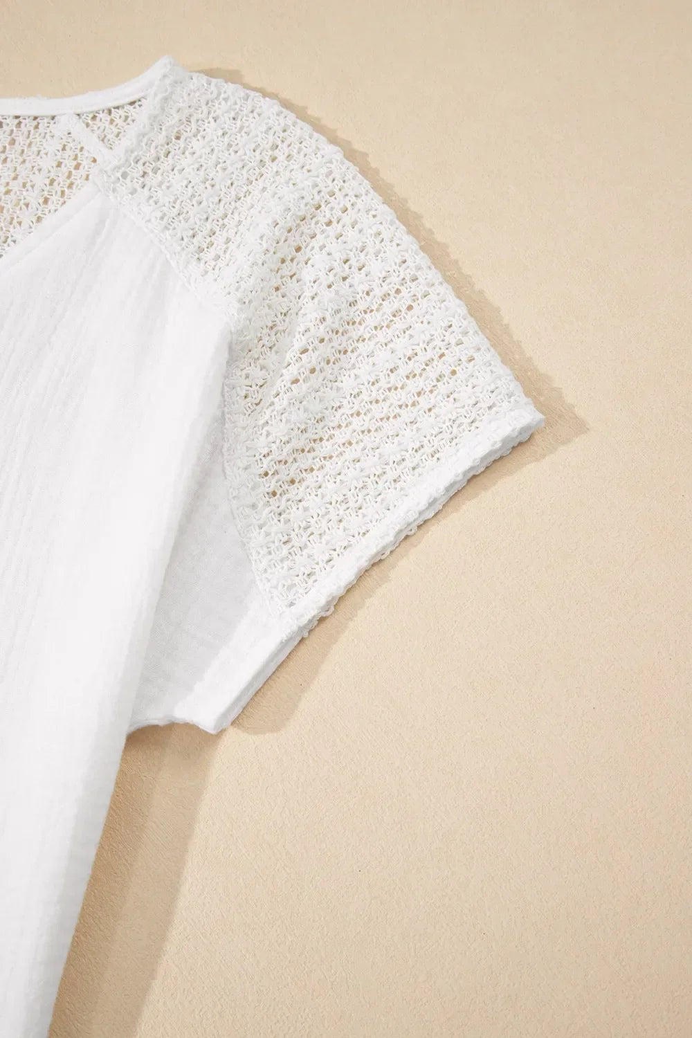 Lace Crochet Textured Button Back V Neck T Shirt - Southern Shores Clothing