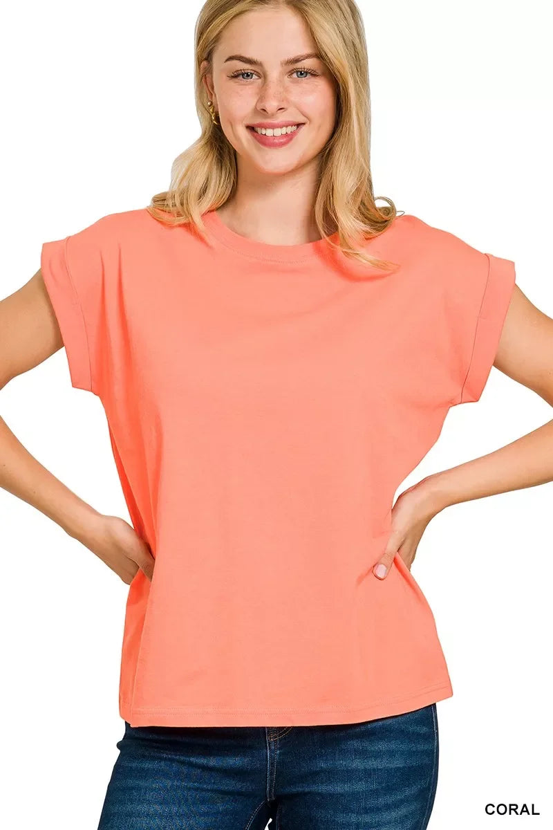 Round Neck Folded Short Sleeve Tee Shirt - Southern Shores Clothing