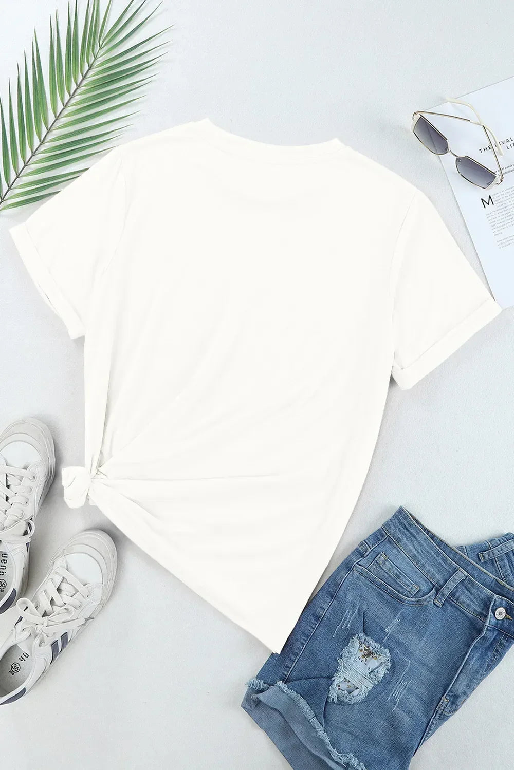 Sequin Star Round Neck Short Sleeve T Shirt Opaque Fabric - Southern Shores Clothing