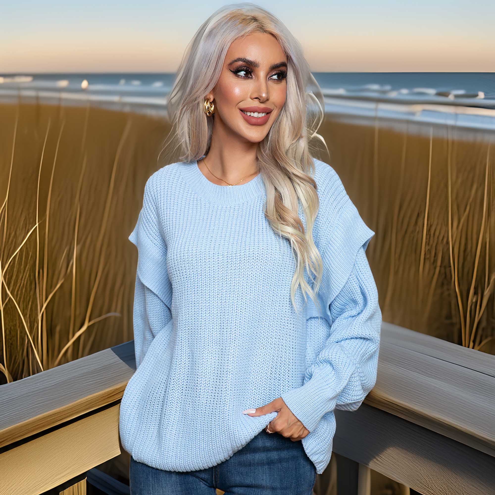 Southern Shores Women's Dropped Shoulder Stretch Long Sleeve Sweater