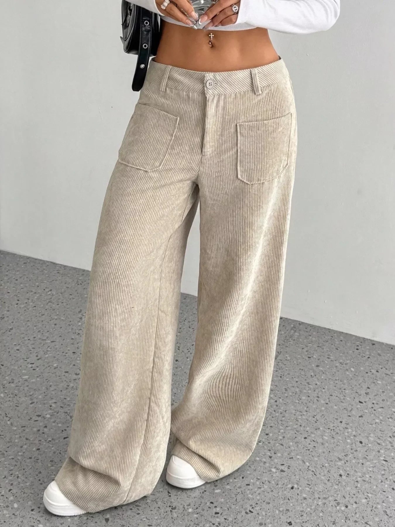 Wide Leg Corduroy Pants With Pockets And Relaxed Fit - Southern Shores Clothing