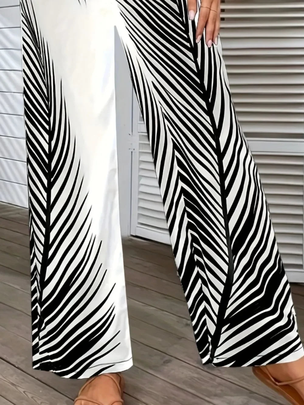 Printed Wide Leg Pants With Stretch Fabric Coastal Style - Southern Shores Clothing