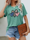 US Flag Leopard Heart Graphic Tee With Round Neck - Southern Shores Clothing