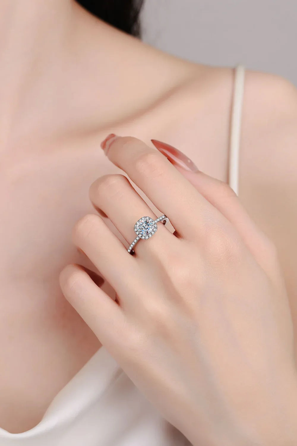 Minimalist 1 Carat Moissanite Halo Ring In Sterling Silver - Southern Shores Clothing