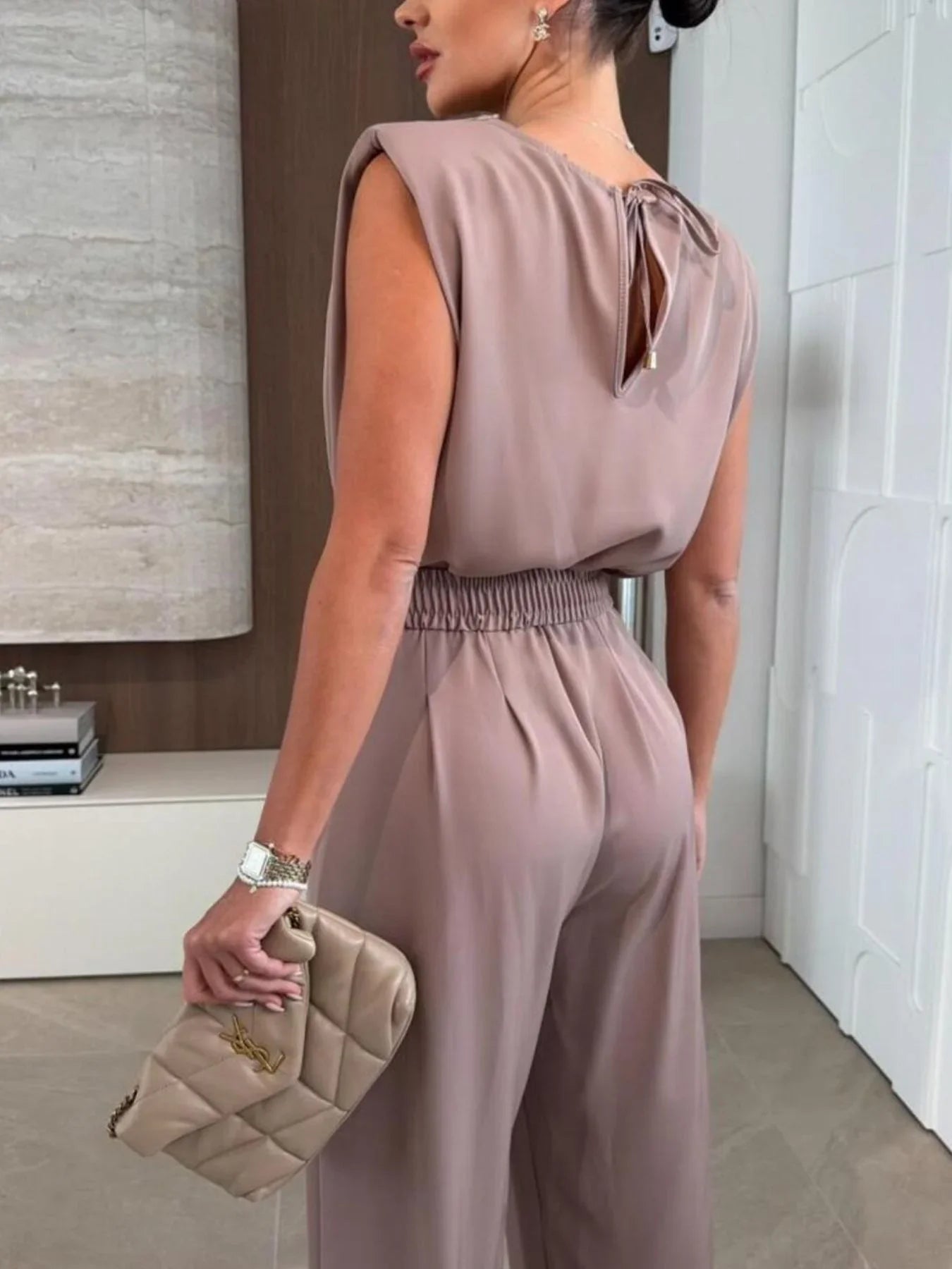 Sleeveless Wide Leg Jumpsuit With Stretch Fabric - Southern Shores Clothing