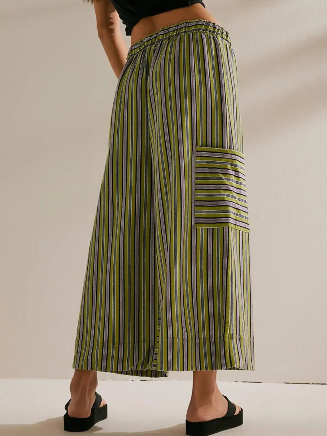 Wide Leg Contrast Striped Pants With Breathable Fabric - Southern Shores Clothing