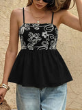 Floral Print Peplum Cami Top With Spaghetti Straps Sleeveless - Southern Shores Clothing