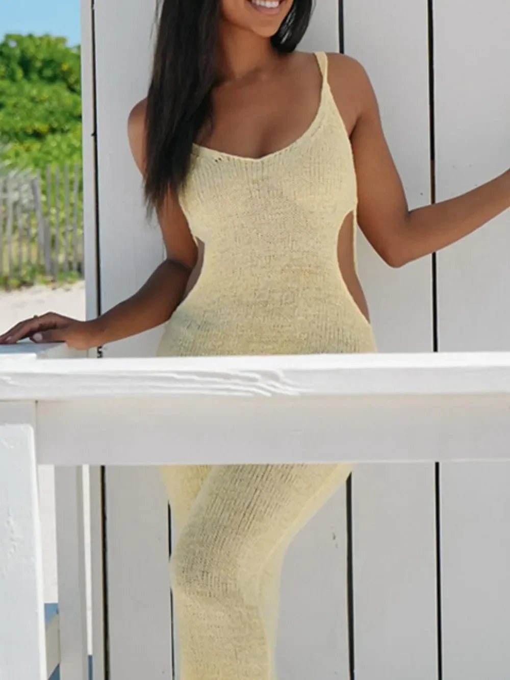 Sheer Backless Cutout Scoop Neck Cover-Up Dress Beachwear - Southern Shores Clothing