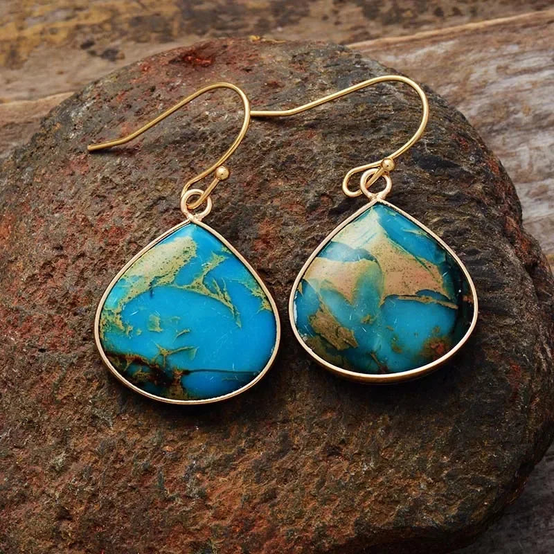Lightweight Gold-Plated Turquoise Teardrop Earrings - Southern Shores Clothing