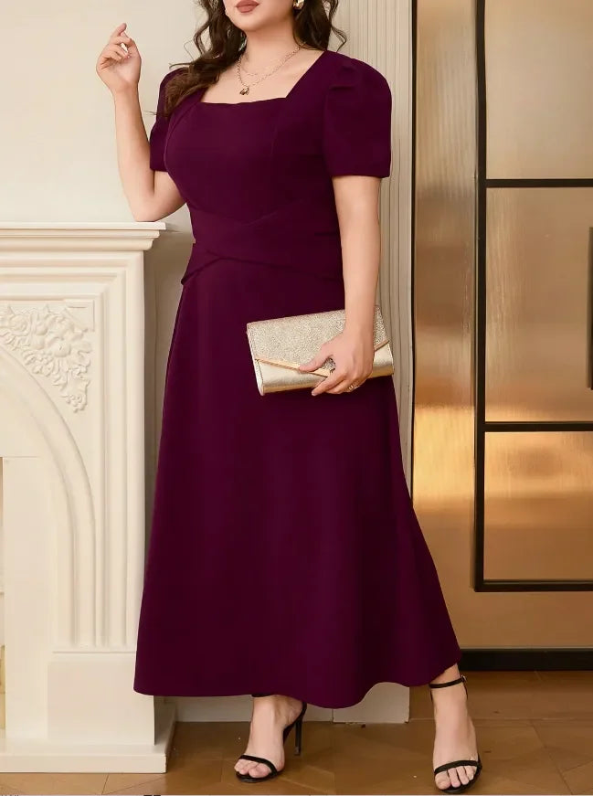 Plus Size Square-Neck Puff-Sleeve Mariner Midi Dress - Southern Shores Clothing