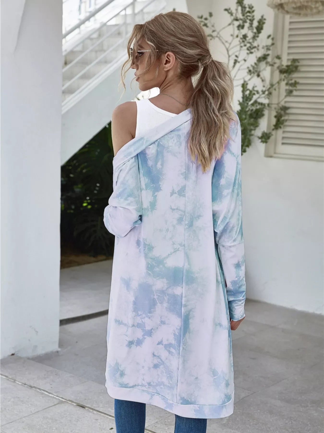 Oversized Open Front Cardigan With Tie Dye Pattern - Southern Shores Clothing