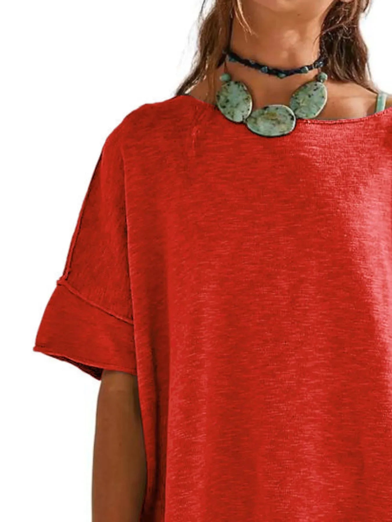Oversized Round Neck Drop Shoulder Stretchy T Shirt - Southern Shores Clothing