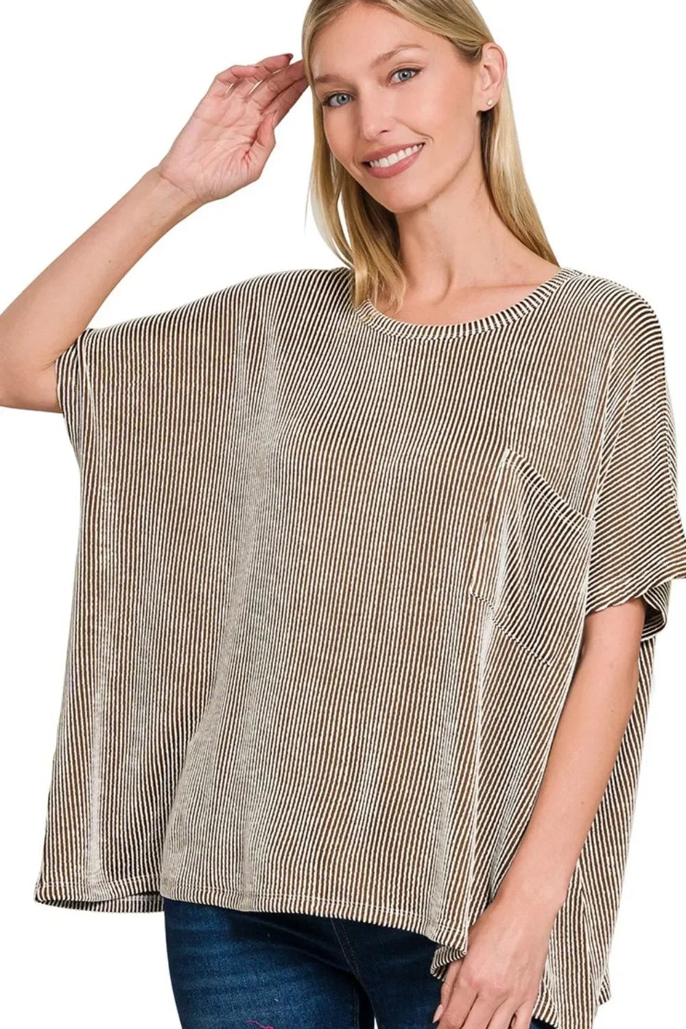 Striped Cotton Blend Oversized Short Sleeve Top - Southern Shores Clothing