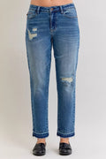 Plus Size Destroyed Jeans Mid Rise Patchwork Denim - Southern Shores Clothing